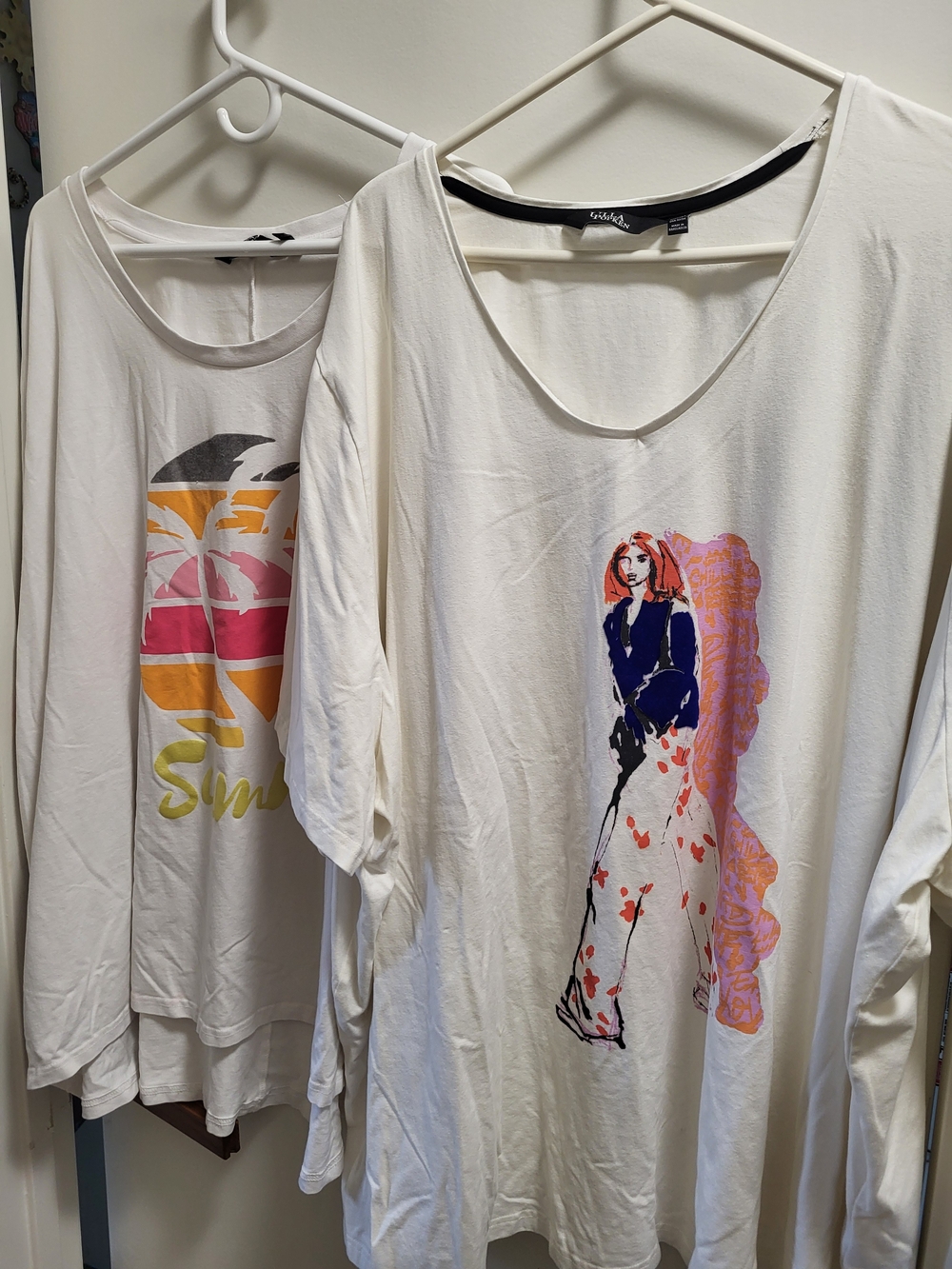 2 Ulla Popken White Summer Graphic Tunic Tops Womens Plus 32/34